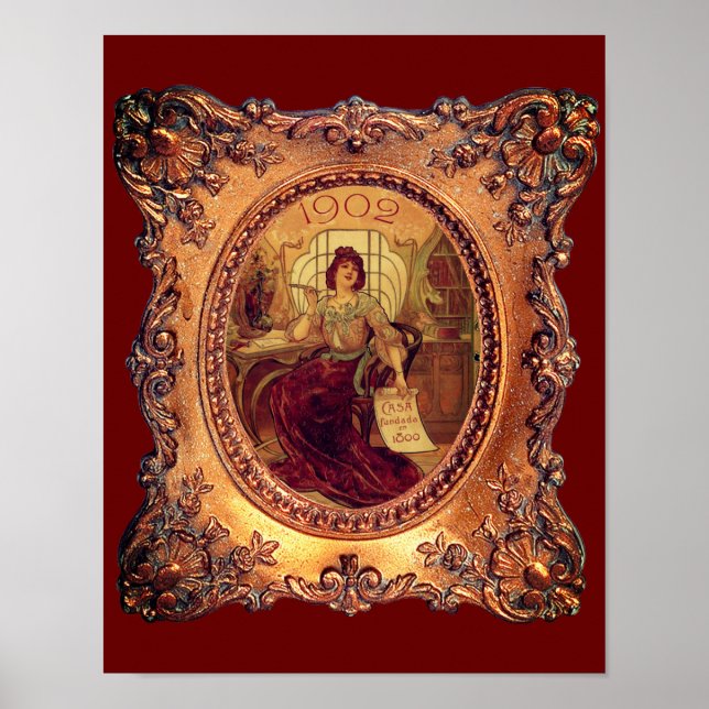 Victorian woman elegant picture frame gold red poster (Front)