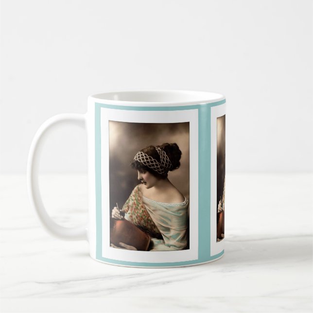 Victorian woman hair up in beads coffee mug (Left)