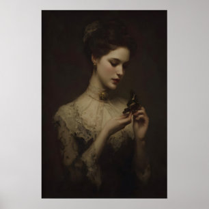 Victorian Woman Holding Butterfly, Vintage Dark Poster