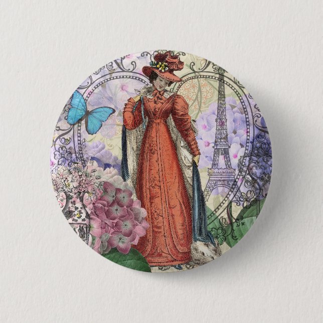 Victorian Woman in Red Colourful Fashion 2 Inch Round Button (Front)