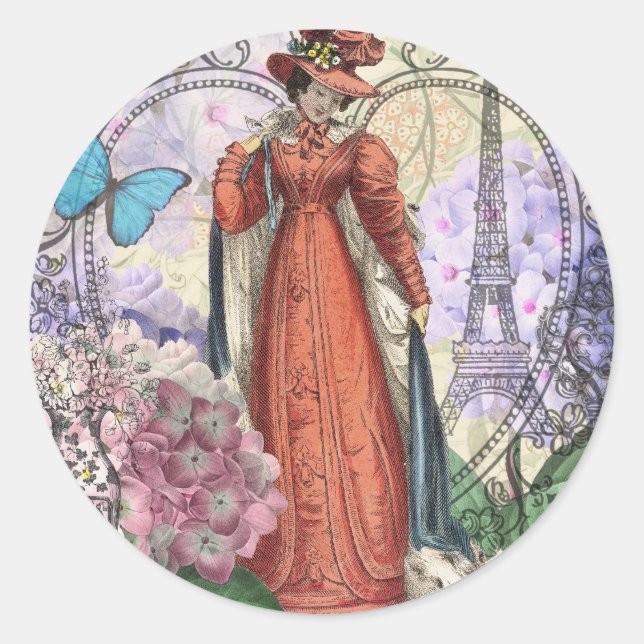 Victorian Woman in Red Colourful Fashion Classic Round Sticker (Front)