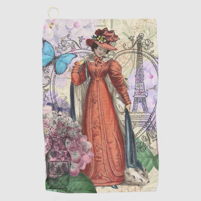 Victorian Woman in Red Colourful Fashion Golf Towel (Front)