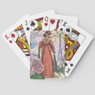 Victorian Woman in Red Colourful Fashion Playing Cards