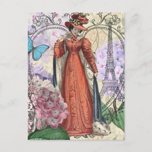 Victorian Woman in Red Colourful Fashion Postcard (Front)