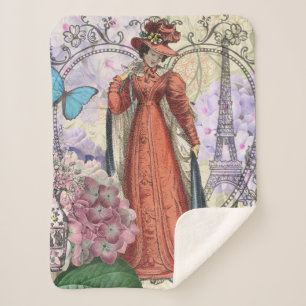 Victorian Woman in Red Colourful Fashion Sherpa Blanket