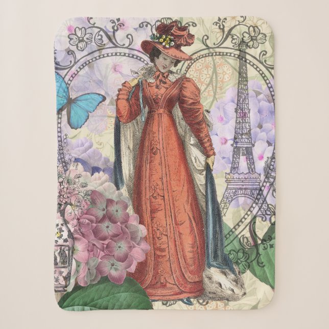 Victorian Woman in Red Colourful Fashion Sherpa Blanket (Front)