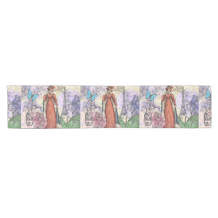 Victorian Woman in Red Colourful Fashion Short Table Runner