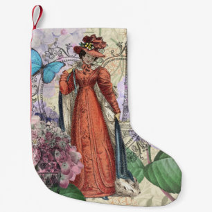 Victorian Woman in Red Colourful Fashion Small Christmas Stocking