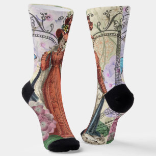 Victorian Woman in Red Colourful Fashion Socks