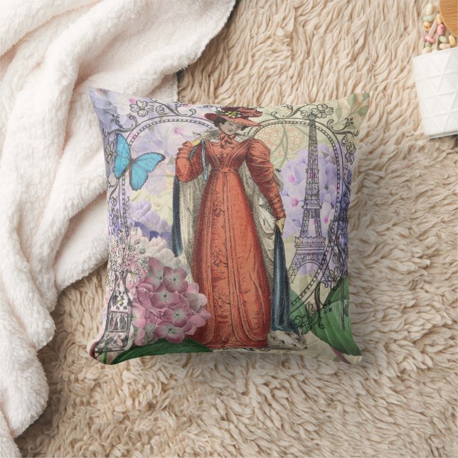 Victorian Woman in Red Colourful Fashion Throw Pillow (Blanket)