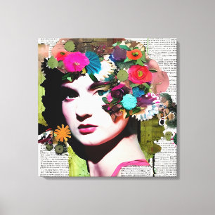 Victorian Woman Paper Collage Art Canvas Print
