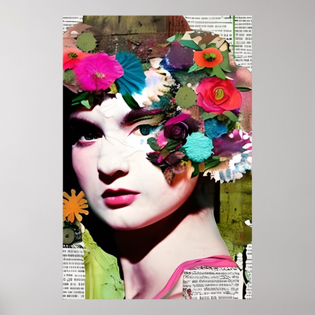 Victorian Woman Paper Collage Art Poster (Front)