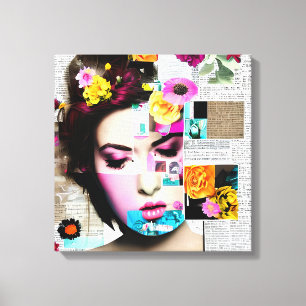 Victorian Woman Paper Collage Effect Art Canvas Print