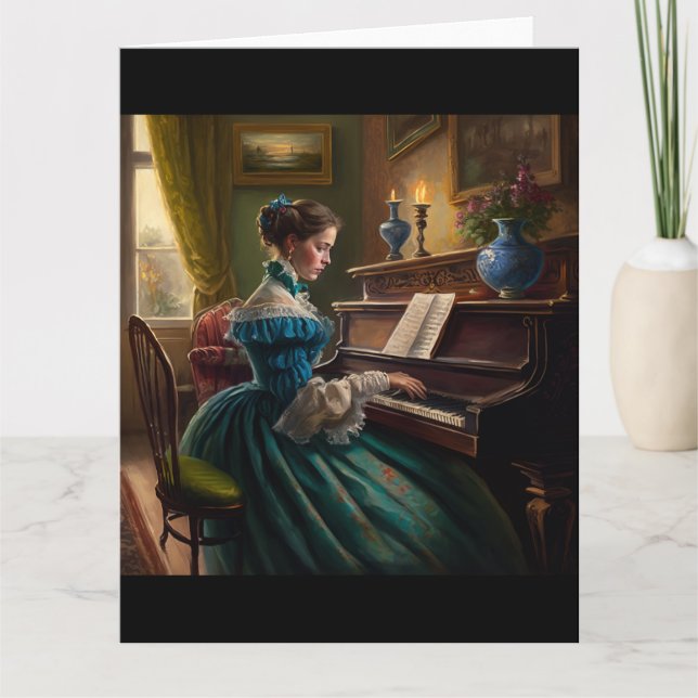Victorian woman playing piano card (Front)