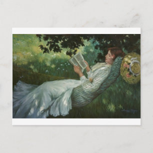 Victorian Woman Reading A Book Postcard