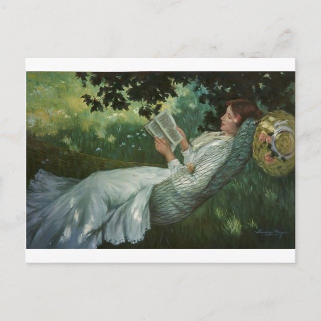 Victorian Woman Reading A Book Postcard (Front)