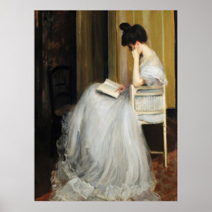 Victorian Woman Reading Antique Art Print