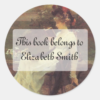 Victorian Woman Reading V2 Classic Round Sticker