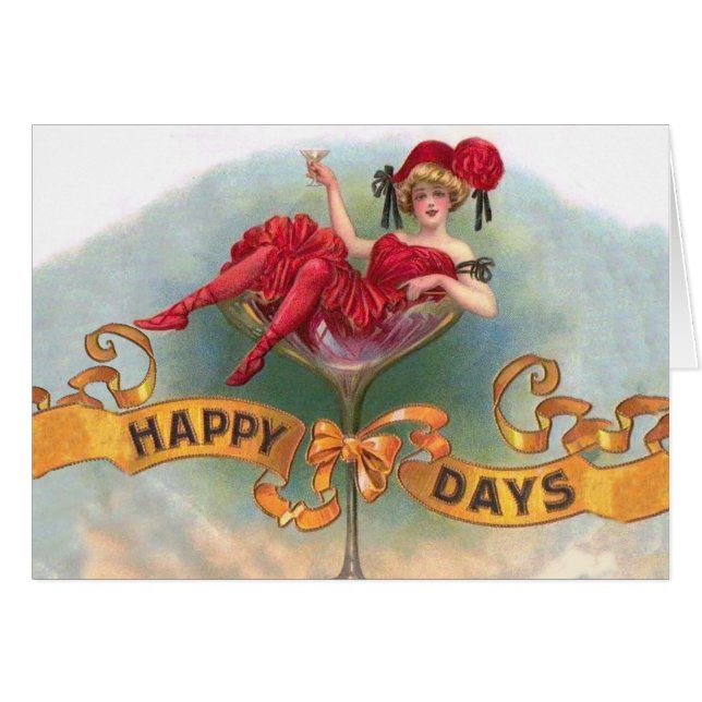 Victorian Woman Red Champagne Happy (Front Horizontal)