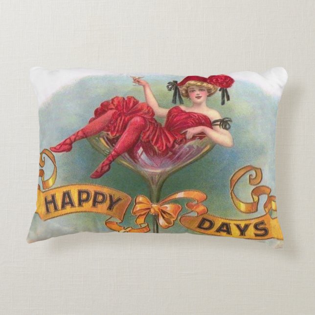 Victorian Woman Red Champagne Happy Accent Pillow (Back)