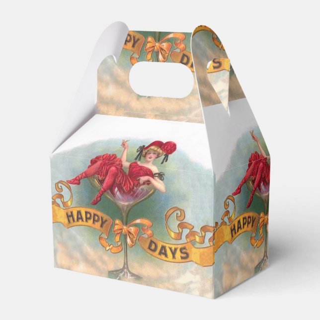 Victorian Woman Red Champagne Happy Favor Box (Front Side)