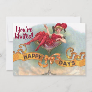 Victorian Woman Red Champagne Happy Invitation