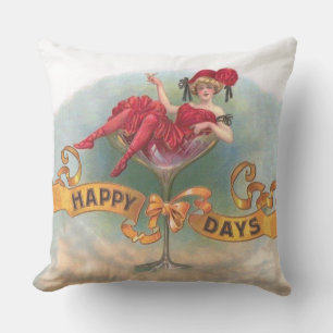Victorian Woman Red Champagne Happy Outdoor Pillow