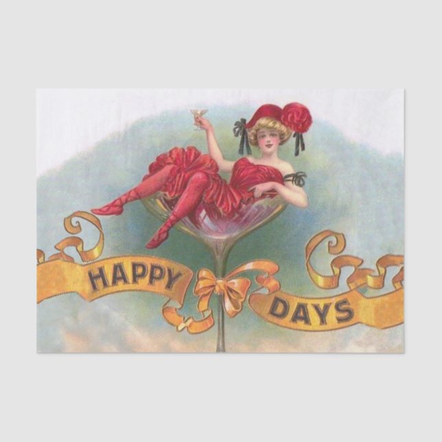 Victorian Woman Red Champagne Happy Tissue Paper (Front)