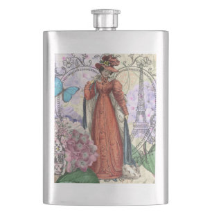 Victorian Woman Red Girl Classy Colourful Hip Flask