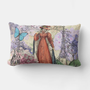 Victorian Woman Red Girl Classy Colourful Lumbar Pillow