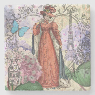 Victorian Woman Red Girl Classy Colourful Stone Coaster
