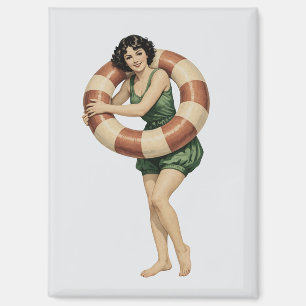 Victorian Woman Swimmer with Vintage Lifebuoy Magnet