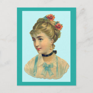 Victorian Woman Teal Postcard