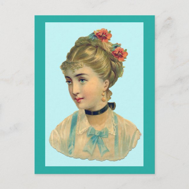 Victorian Woman Teal Postcard (Front)