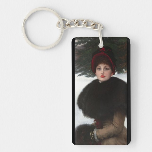 Victorian woman winter scene portrait elegant  keychain (Front)
