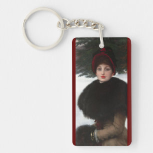Victorian woman winter scene portrait red white  keychain