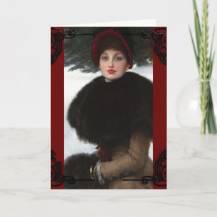 Victorian woman winter scene portrait vintage card