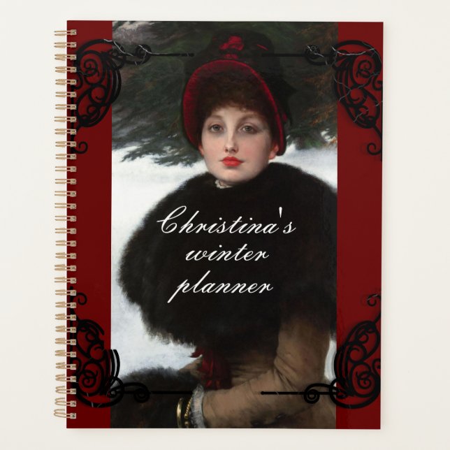 Victorian woman winter scene portrait winter walk planner (Front)