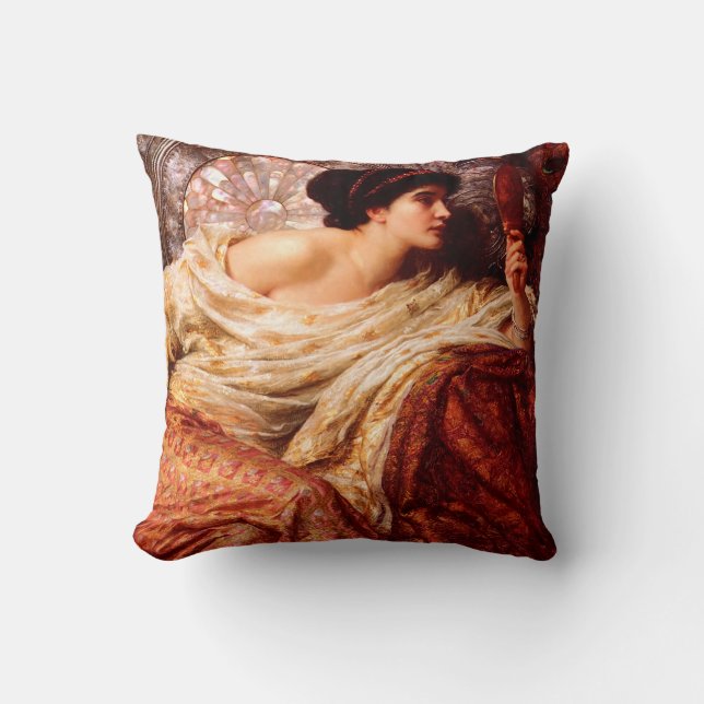 Victorian Woman with a Mirror Throw Pillow (Front)