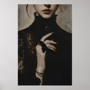 Victorian Woman with Black Butterfly Art Print