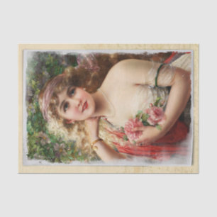 Victorian Woman with Pink Roses Romantic Tissue Paper