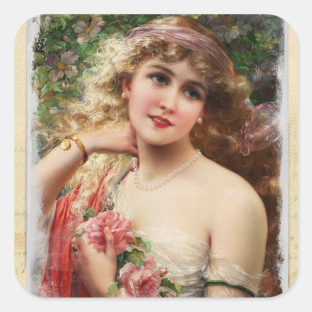 Victorian Woman with Pink Roses Stickers (Front)