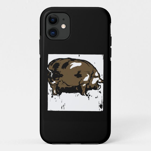 Victorian Wood Cut Brown and White Pig Hog Boar Case-Mate iPhone Case (Back)
