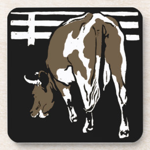 Victorian Woodcut Cow On Coaster