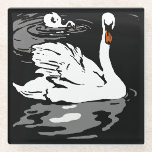 Victorian Woodcut Farm Animal Swans Glass Coaster