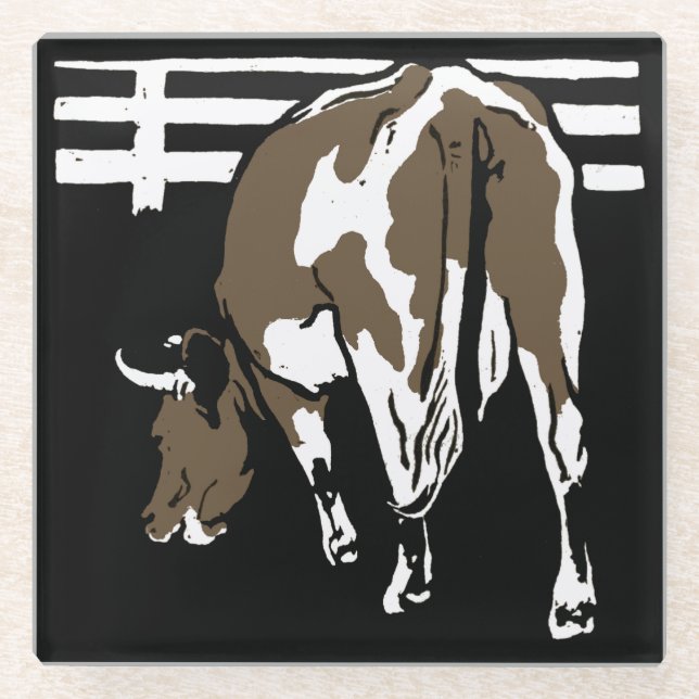 Victorian Woodcut Farm Animals Cows Glass Coaster (Front)