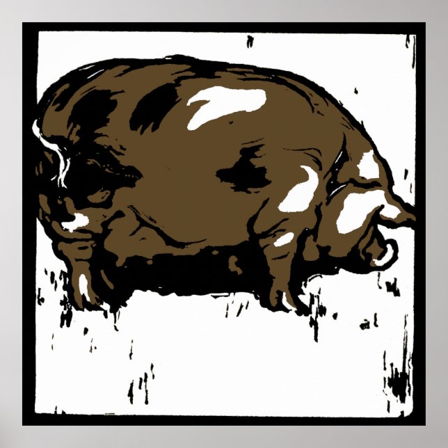 Victorian Woodcut Farm Animals Pigs Poster (Front)