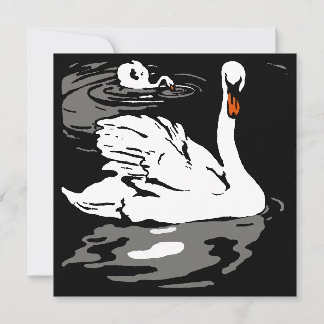 Victorian Woodcut Farm Animals Swans Announcement (Front)