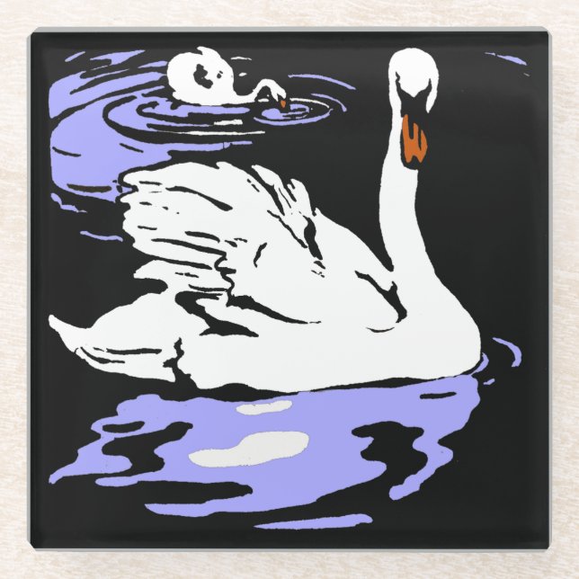 Victorian Woodcut Farm Animals Swans Glass Coaster (Front)