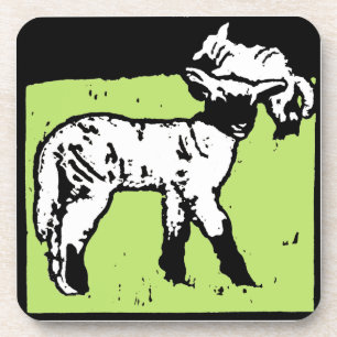 Victorian Woodcut Lambs On Coaster